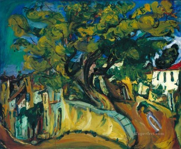 有名な要約 Painting - カーニュのツリーチェーンのある風景 スーティン表現主義
